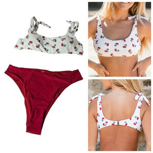 Skinny Dip "Cherries" Bikini Red High Cut Highrise Bottoms Size Medium